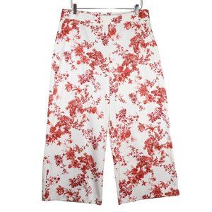 NWT Antonio Melani Floral Wide Leg Crop Pants Size 12 Red White High Rise Stella